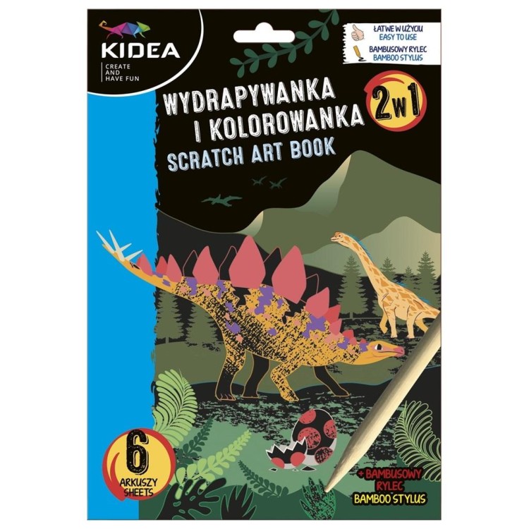 Wydrapywanka i kolorowanka 2w1 Dinozaury KIDEA