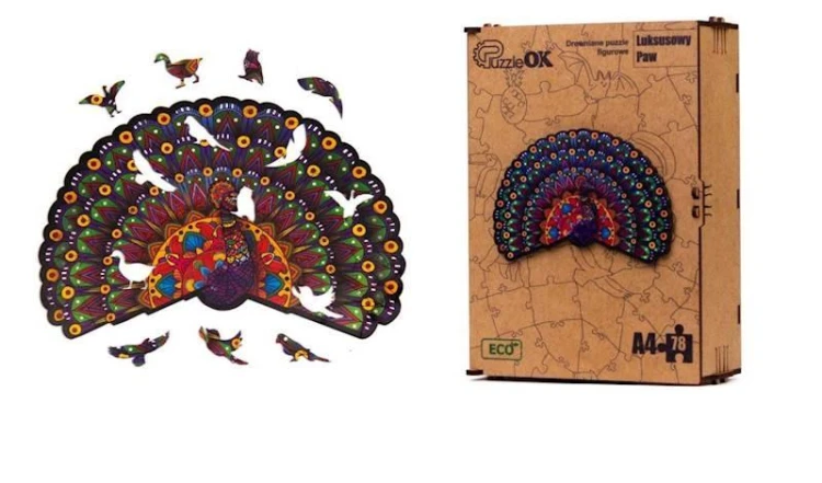 Puzzle drewniane eko 78 Luksusowy paw A4