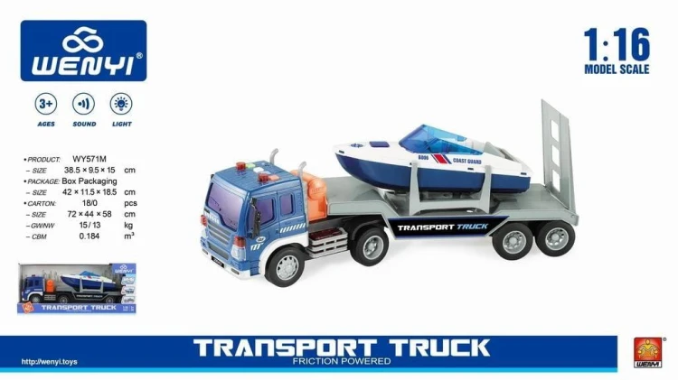 Samochód z lawetą i motorówką 1:16 WY571M
