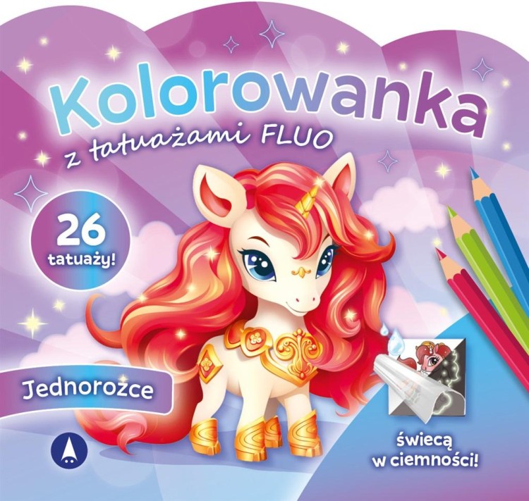 Kolorowanka z tatuażami fluo Jednorożce