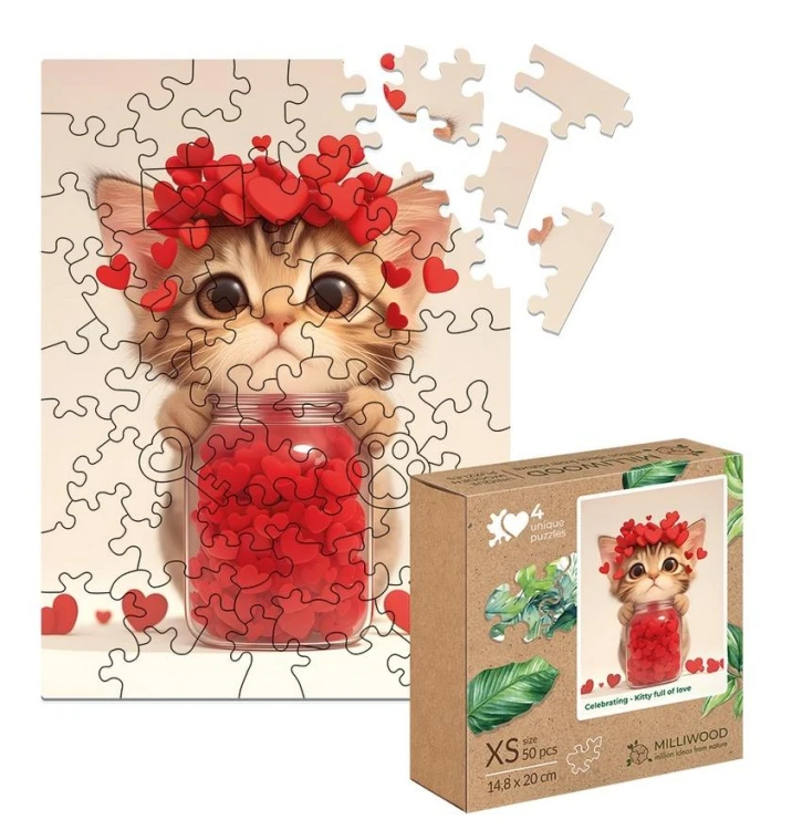 Puzzle drewniane 50 Kotek Pełen Miłości