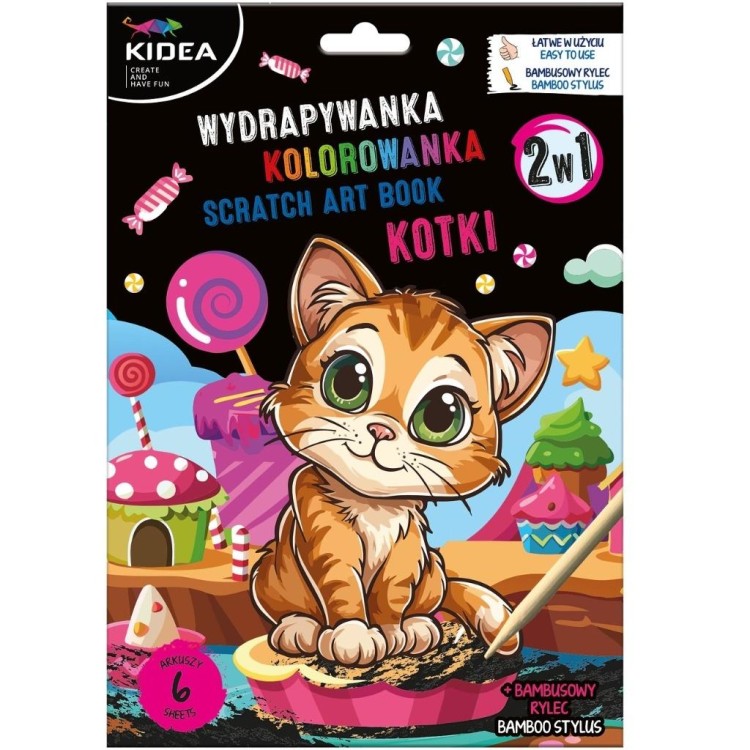 Wydrapywanka z kolorowanką 2w1 Kotki KIDEA