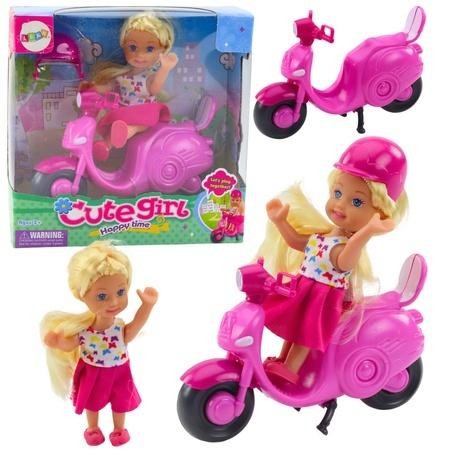Zestaw mini lalka skuter kask różowy