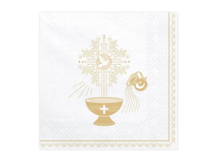 Serwetki Chrzest Święty 33x33cm złoty 20szt