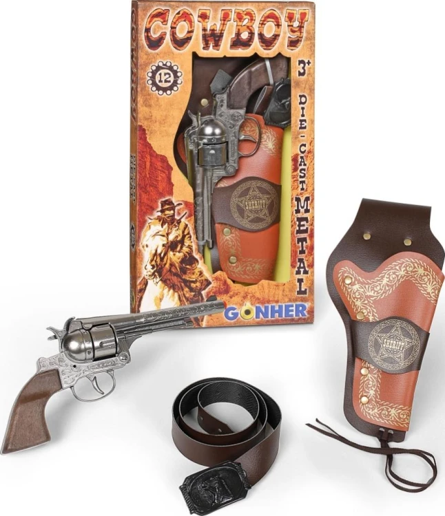 Rewoler kowbojski metalowy z kaburą i paskiem