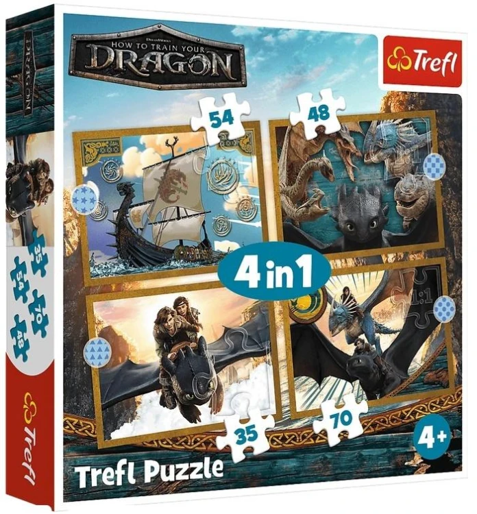 Puzzle 4w1 Jak wytresować smoka, Smocze dni TREFL
