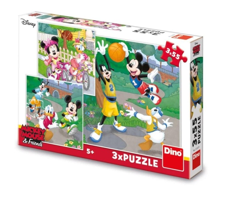Puzzle 3x55 Myszka Miki Sportowcy